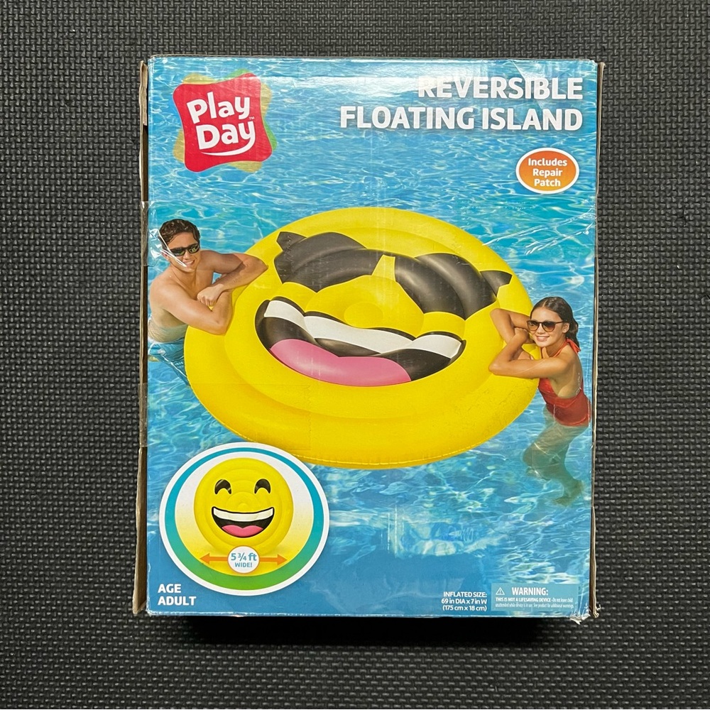 New Play Day Inflatable Reversible Emoji Island Pool Float
